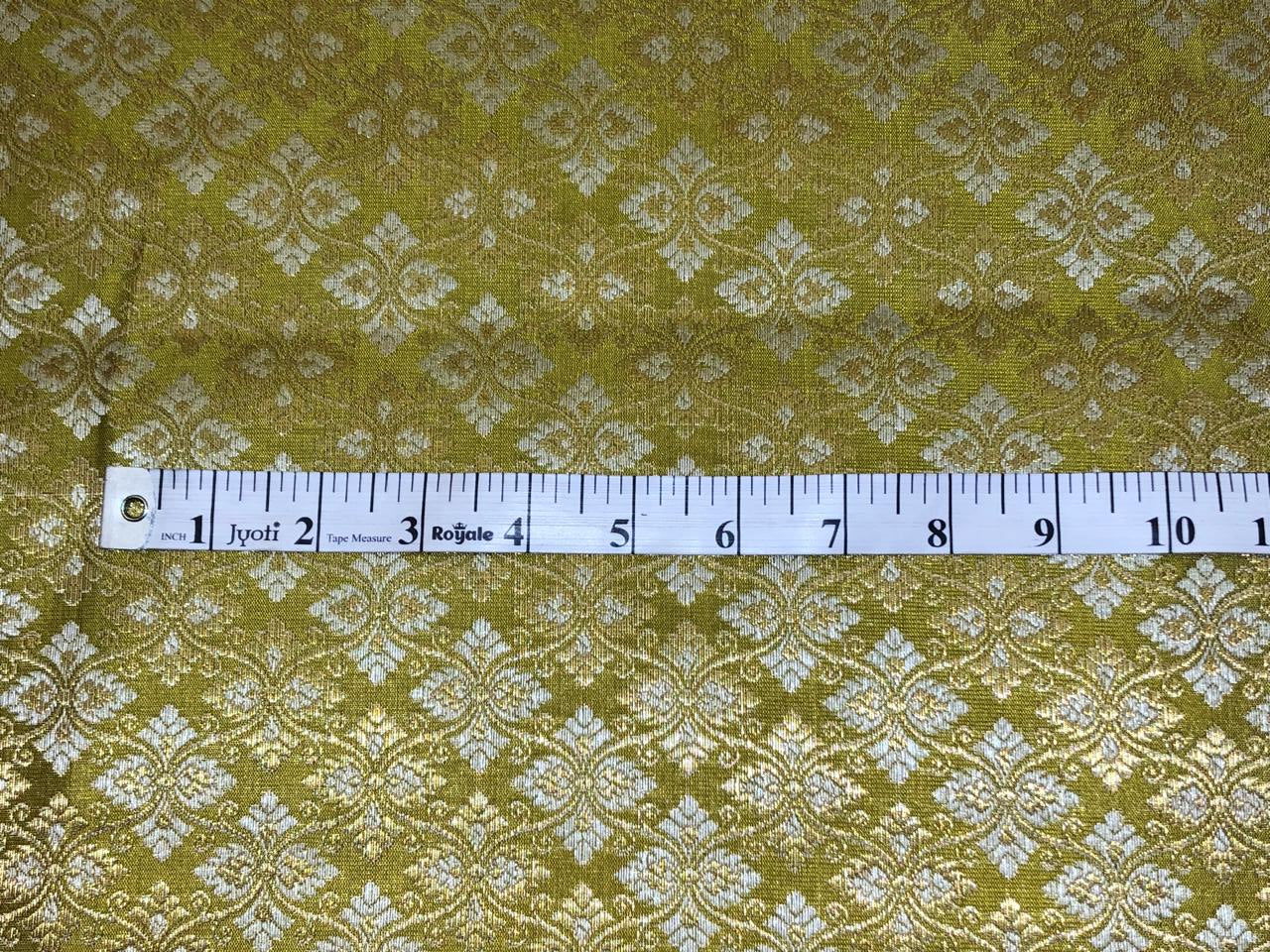 Silk Brocade fabric with white gold  jacquard available in 4 colors yellow, olive, peach and orchid BRO1072