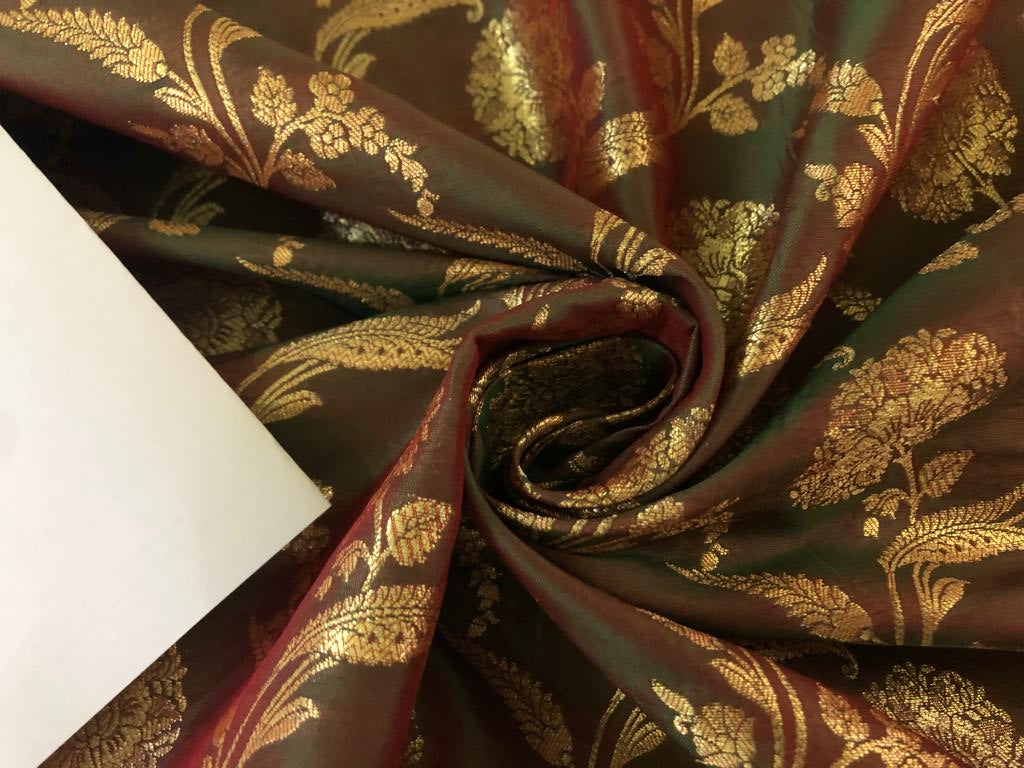 Silk Brocade fabric Red, Green and metallic gold 44" wide Jacquard BRO911[3]