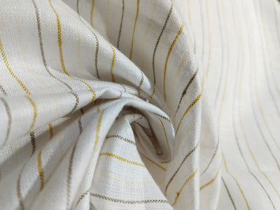 100% Linen stripe 60's Lea Fabric 58" wide available in two colors blue and white and ivory ,yellow, brown[10800]