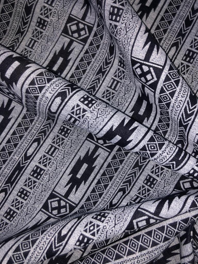 100% Cotton Denim Fabric 58" wide GREY/BLACK ABSRACT DESIGN [15576]
