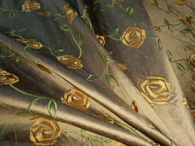 100% SILK DUPION GOLDEN BROWN WITH GOLD FLORAL EMBROIDERY 54&quot;DUPE58[2]