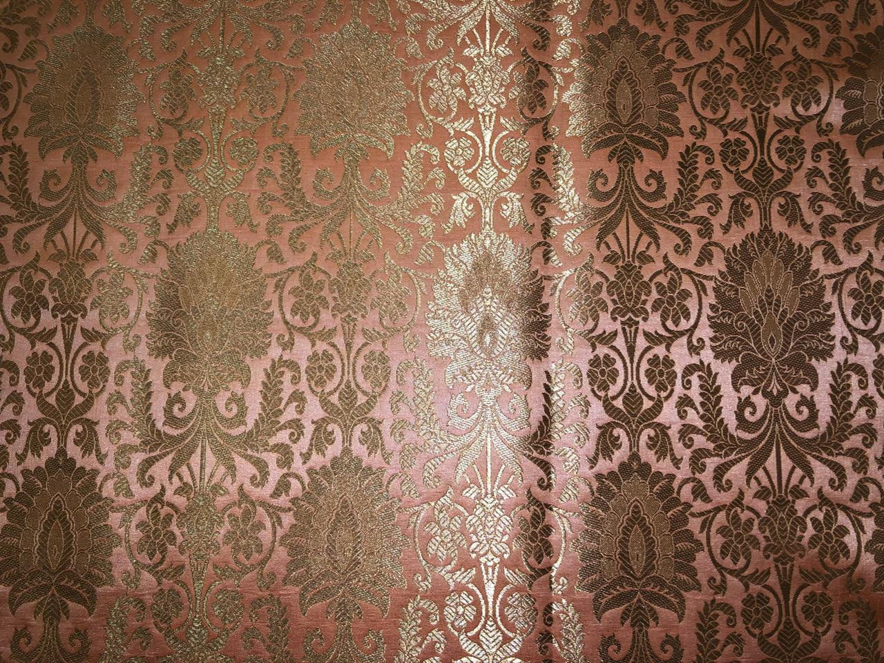 Silk Brocade fabric pink peach with beautiful gold  jacquard BRO1076[3]