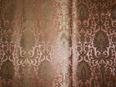 Silk Brocade fabric pink peach with beautiful gold  jacquard BRO1076[3]