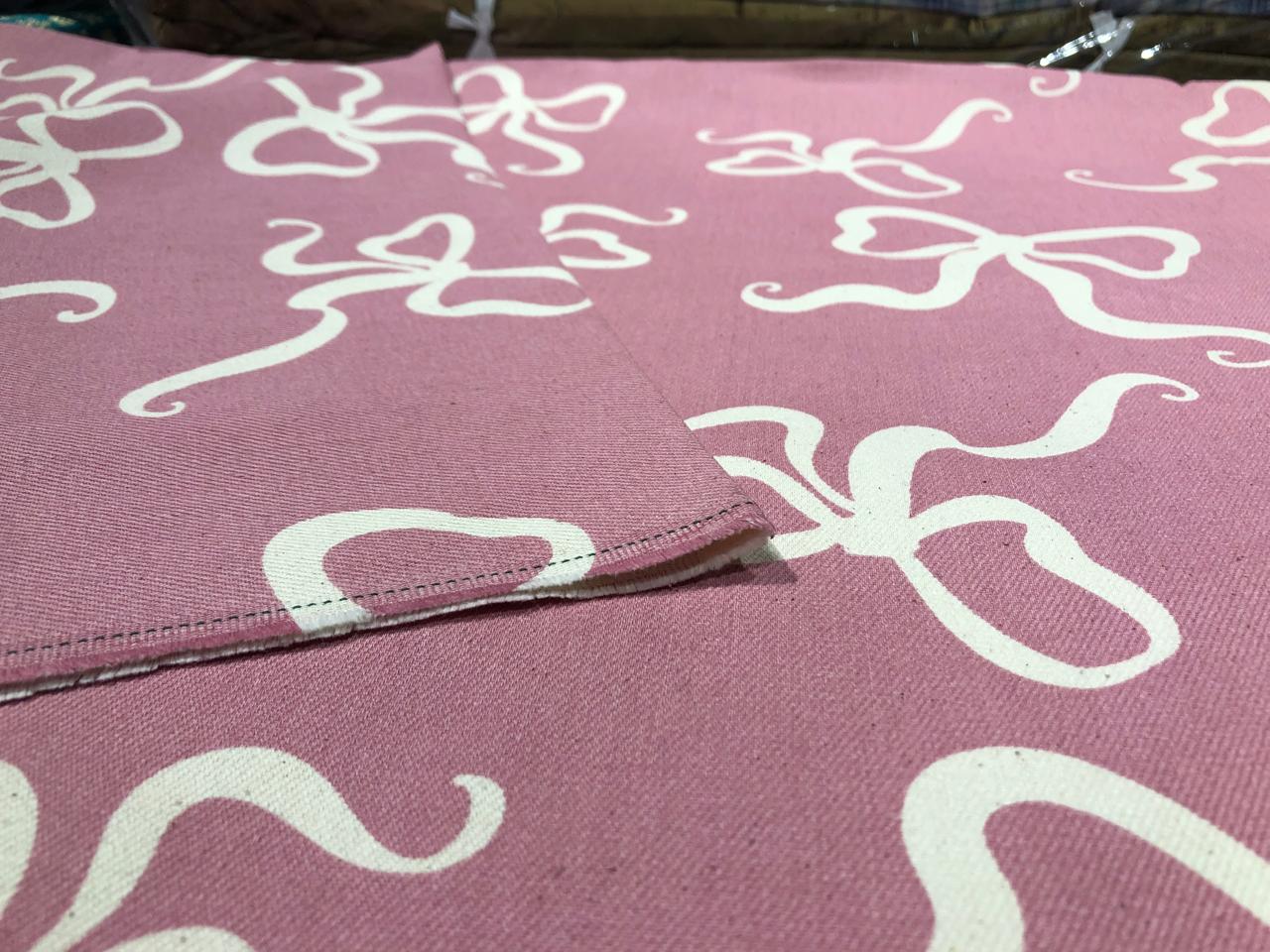 100% Cotton Denim  ONION PINK ,DAINTY BOW PRINT Fabric 58" wide  [17075]