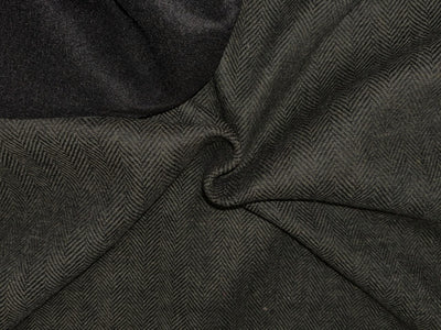 Wool Blended herringbone Cord Weave fabric fused with black light wool black and charcoal 147 cms wide [18398]