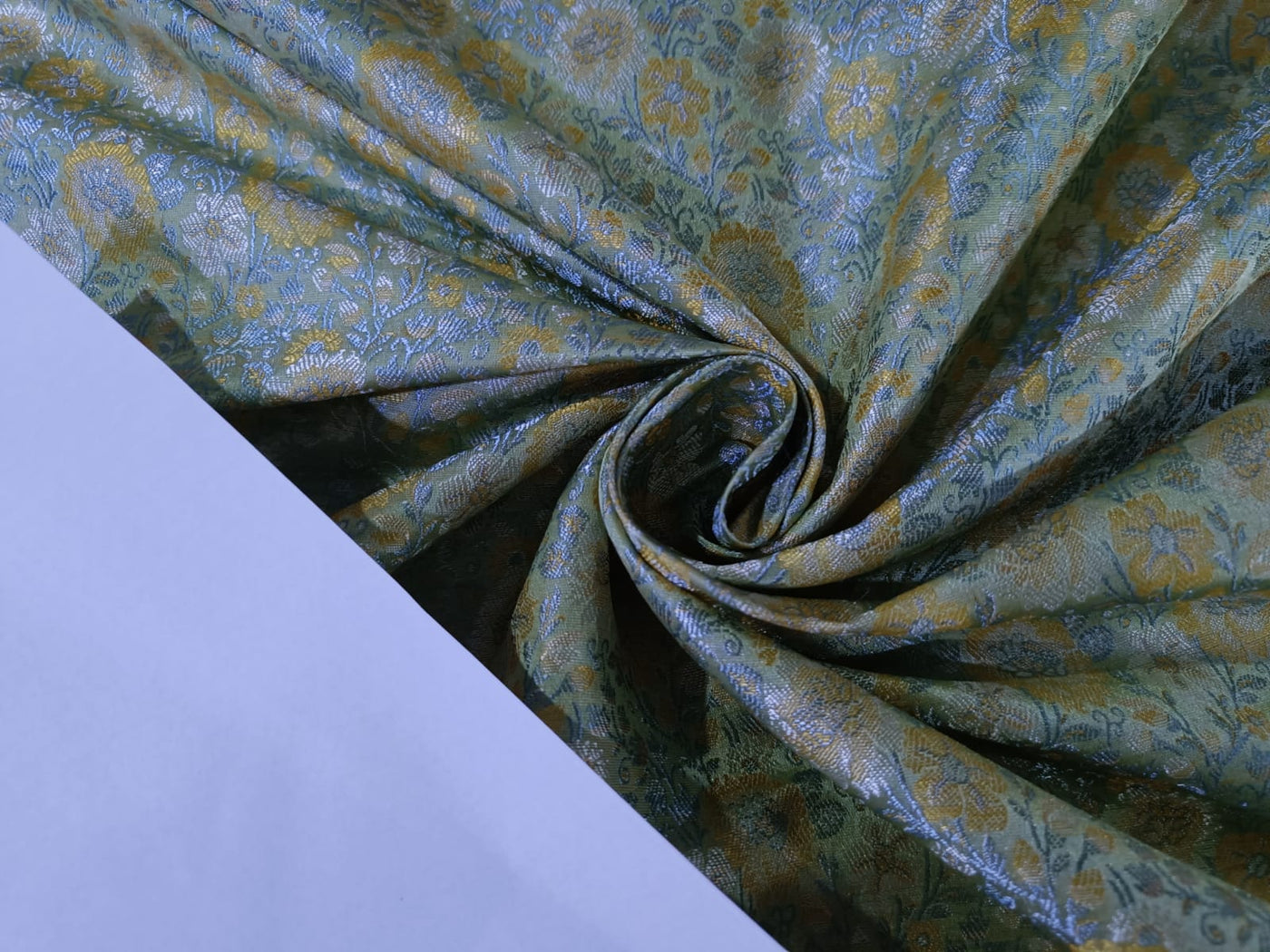 Silk Brocade fabric pastel green and gold color 44" wide BRO886A[3]