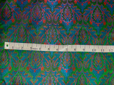 Silk Brocade fabric 44"jacquard green with beautiful blue and reddish orange motifs BRO1068[2]