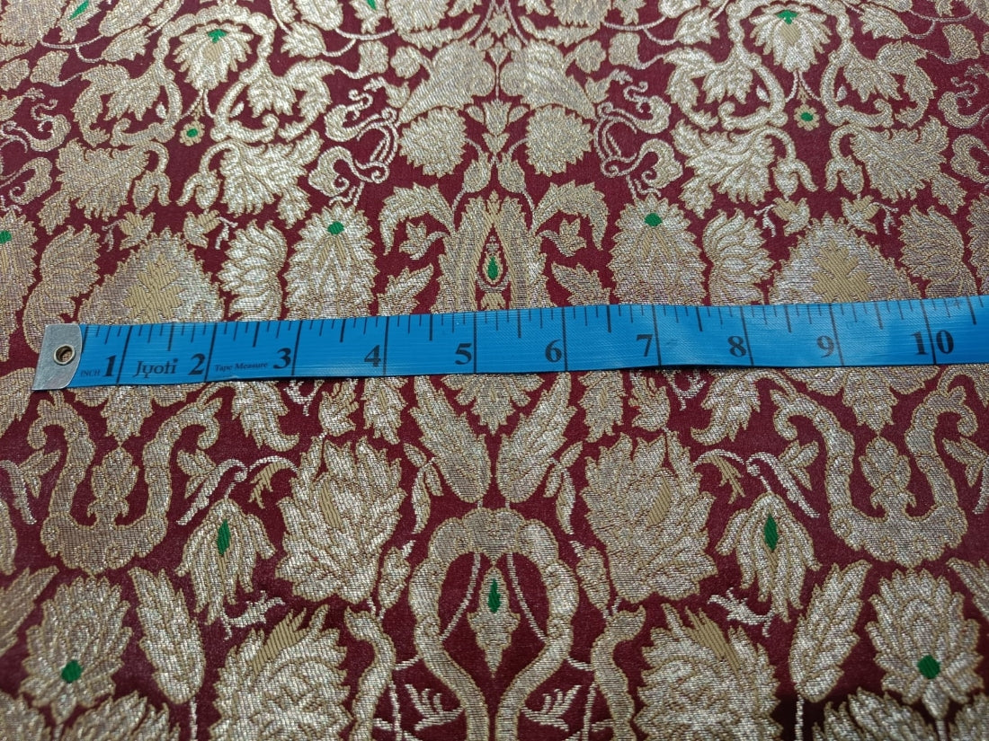 Silk Brocade King Khab fabric  36" wide BRO885 available in 4 colors [BURGUNDY /TURMERIC/ GREEN/ CREAM]