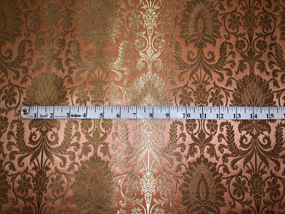 Silk Brocade fabric pink peach with beautiful gold  jacquard BRO1076[3]