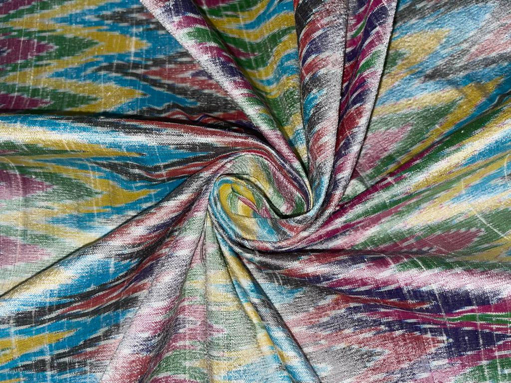 100% pure silk dupion ikat fabric multi colour 44&quot;wide