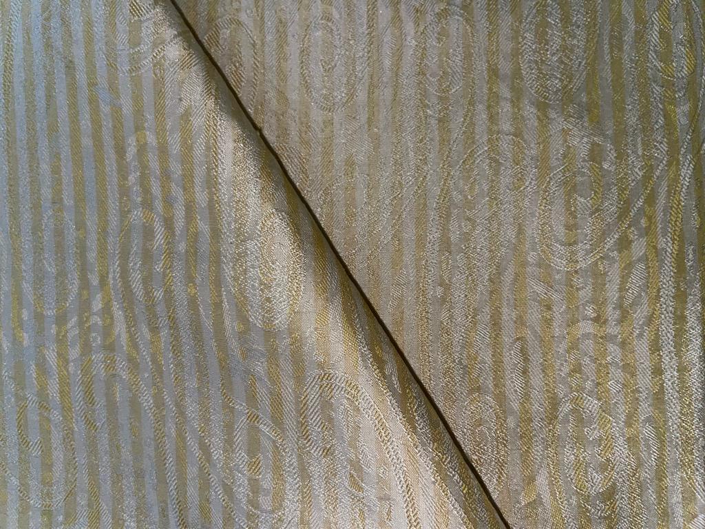 100% Silk Taffeta Jacquard Stripe Fabric available in lilac [ only 0.60 yards YELLOW 1 YARD CREAM 1.50 YD TEAL 1.15 GREEN 1 YD PINK 1 YD BLUE 1 YD DUSTY WINE 0.90 YDS CREAM AND GREY 1 YD