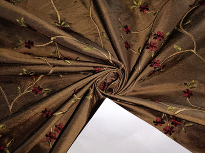 Silk Dupioni Fabric brown with wine floral  Embroidery 54&quot; Wide DUP#E52[2]