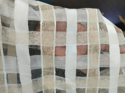 SEMI SILK ORGANZA FABRIC GOLD AND IVORY COLOR FANCY PLAIDS 56" WIDE