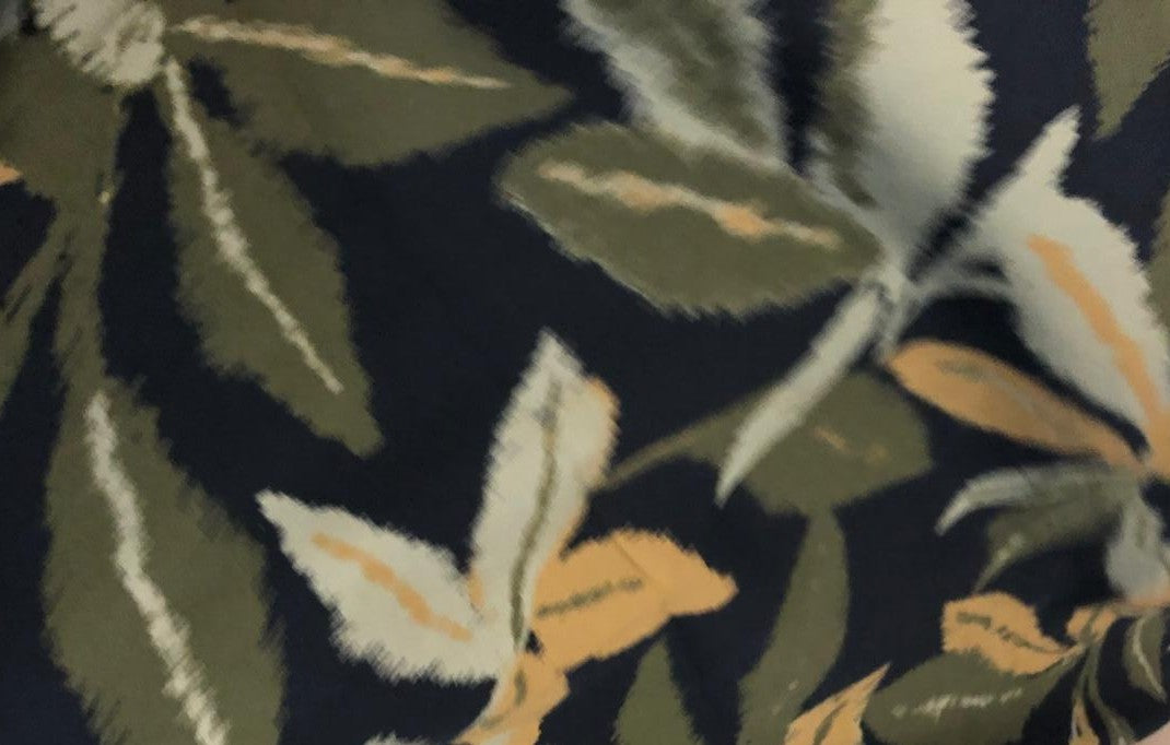 Linen Print floral biscuit ,green and navy print colors [18694]