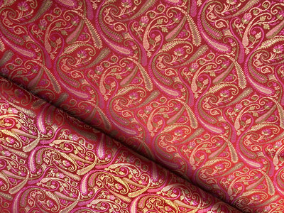 Silk Brocade fabric multi color paisleys available in 4 colors red , green , minty olive and silver BRO1089