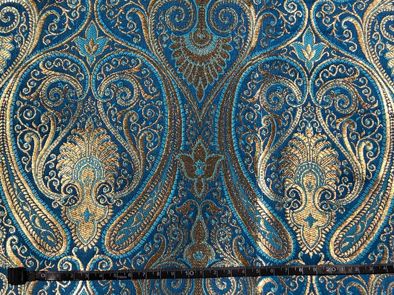 Silk Brocade fabric 44" paisley metallic gold  jacquard available in 2 colors bright orange and turquoise blue  BRO1049