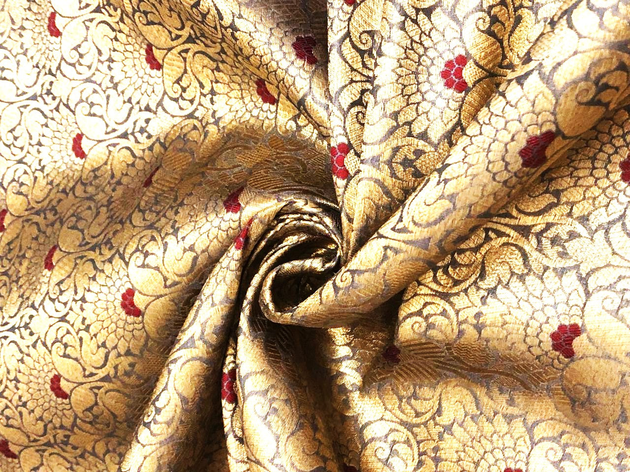 Silk Brocade fabric slate blue with subtle gold metallic jacquard 44" wide BRO1099[1]