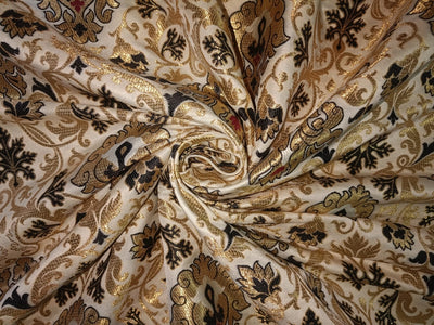 Silk Brocade fabric 44" wide BRO879 available in 4 colours Ivory; Pink; Red / Ivory; Green / Red / Ivory; Emerald Green; Red / Ivory; black ;Red AND METALIC GOLD