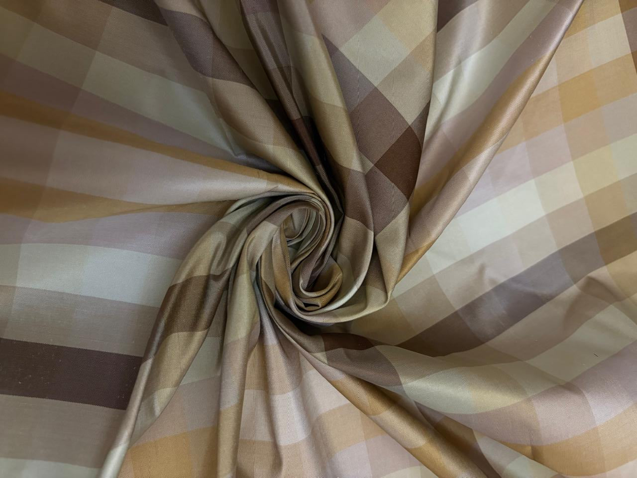 Silk Taffeta Fabric dusty browns ,lilac  ,mint plaids 54” Wide (TAFC70)