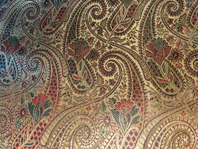 Silk Brocade fabric Gold with metallic gold red and green paisley jacquard COLOR 44" WIDE BRO890[1]