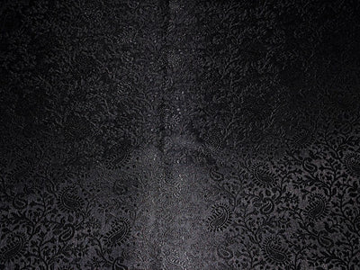 Silk Brocade fabric 56" jet black with self paisley jacquard BRO1057[3]