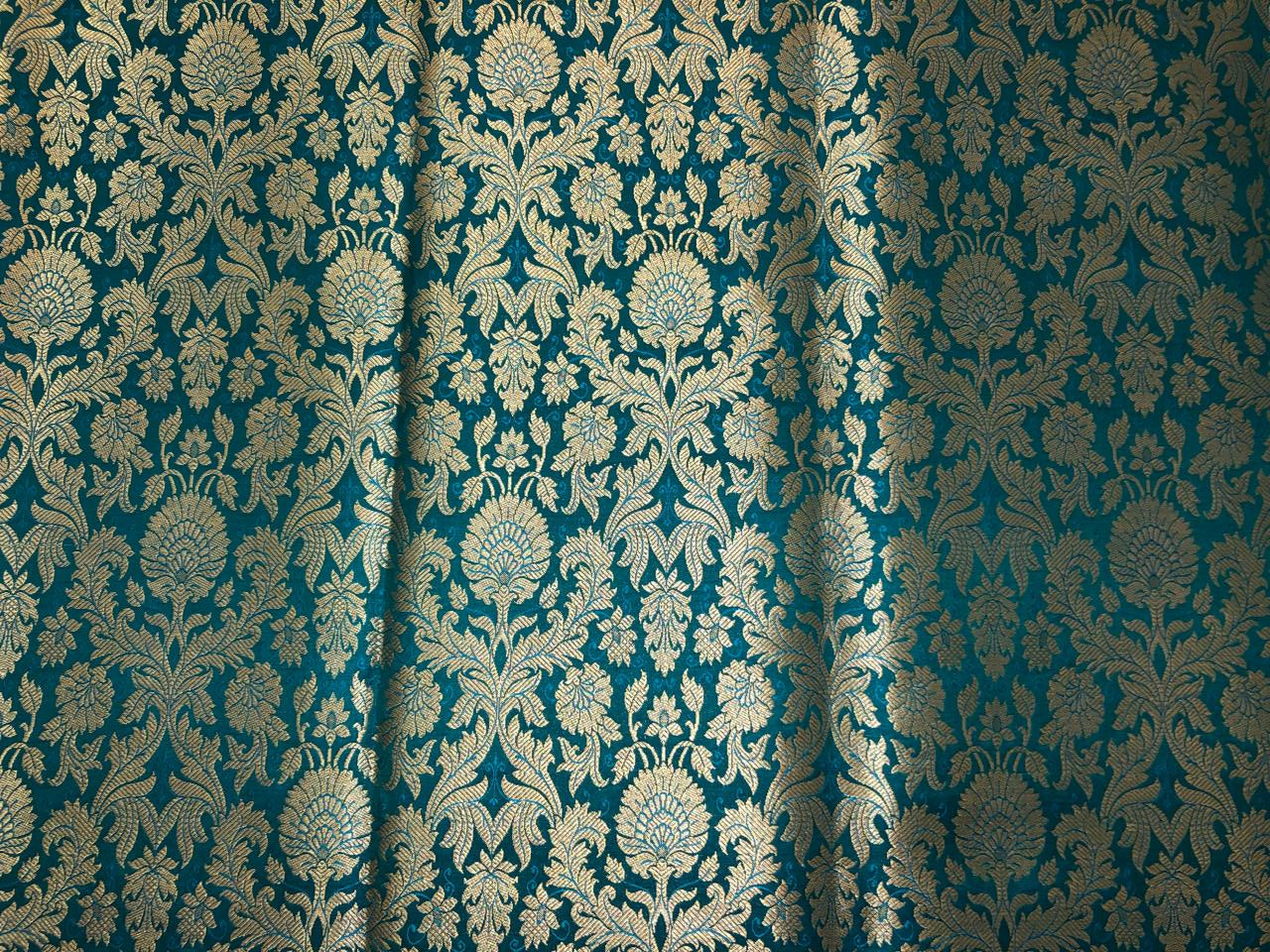 Silk Brocade fabric with beautiful gold  jacquard available in 3 colors teal ,red and mulberry BRO1075