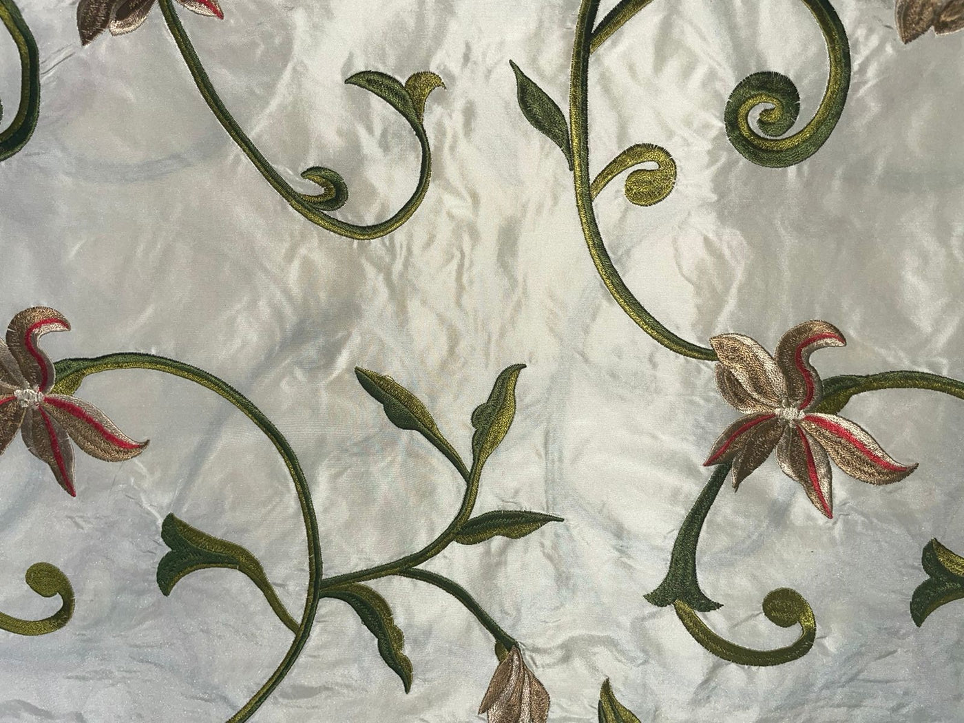 SILK TAFFETA FABRIC ivory with colorful floral Embroidery TAFE19