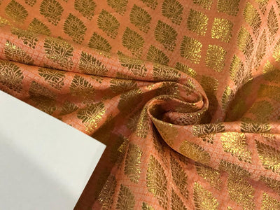 Silk Brocade fabric 44" wide with metallic gold motifs available in 2 colors peach and green