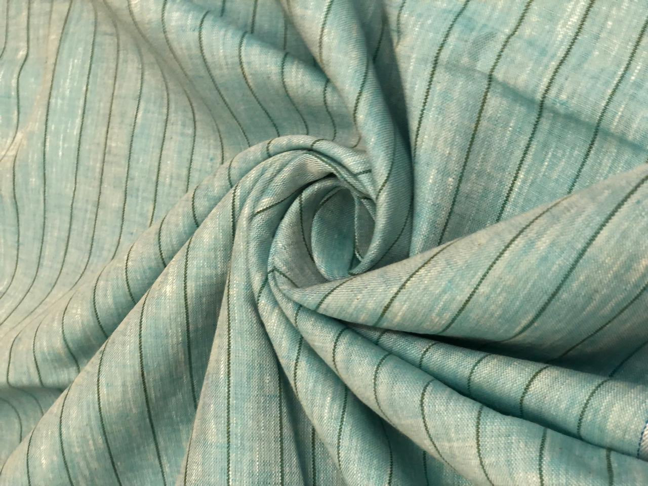 100% Linen stripe 60's Lea Fabric 58" wide available in 2 colors  lime green and sea blue stripes [16895/96]