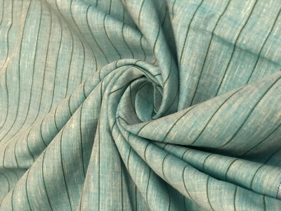 100% Linen stripe 60's Lea Fabric 58" wide available in 2 colors  lime green and sea blue stripes [16895/96]