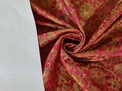 Silk Brocade fabric 44" wide available in 4 colors coral, burgundy ,green and nude BRO897