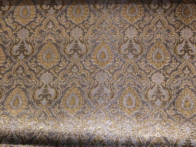 Silk Brocade fabric silver grey with white gold  jacquard BRO1074[2]