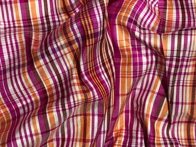 100% silk dupion  Plaids fabric pink, mango and white DUPNEWC30[1]