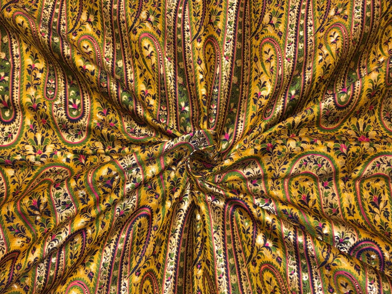 Silk Brocade fabric  intricate paisley jacquard in 4 color color schemes green ,red/ BRO1084