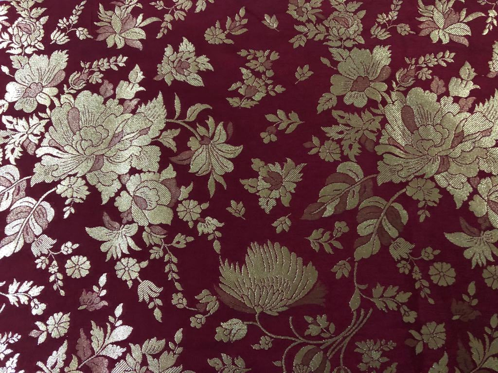 Silk Brocade fabric 44" wide Floral Jacquard available in 2 colors grey and red wine BRO909[1/2]
