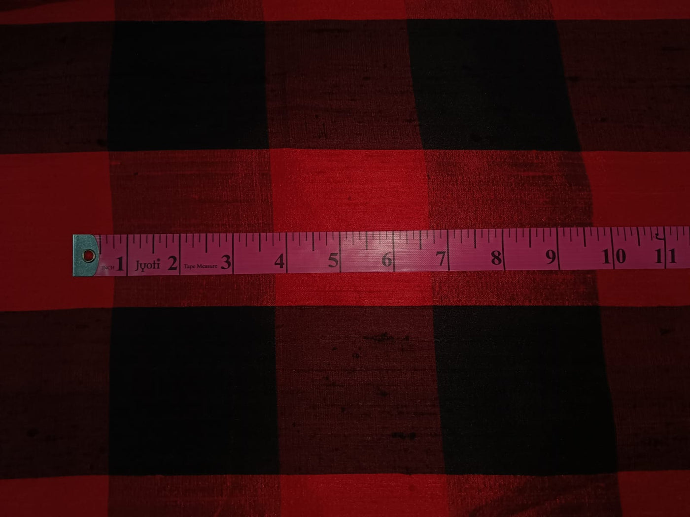 100% PURE SILK DUPION FABRIC RED WINE AND BLACK Color PLAIDS 54" wide DUPC116 [9774]
