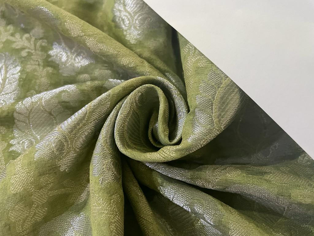 SILK ORGANZA JACQUARD FABRIC with METALLIC SILVER paisley  44" available in 2 colors [lavender and green]