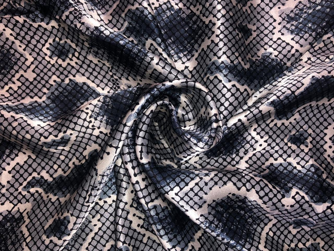 100% Pure Silk Satin 80 grams 54"Wide Fabric abstract print  available in 2 colors black and brown  [18285/86]