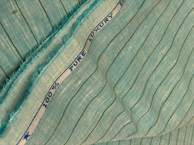100% Linen stripe 60's Lea Fabric 58" wide available in 2 colors  lime green and sea blue stripes [16895/96]