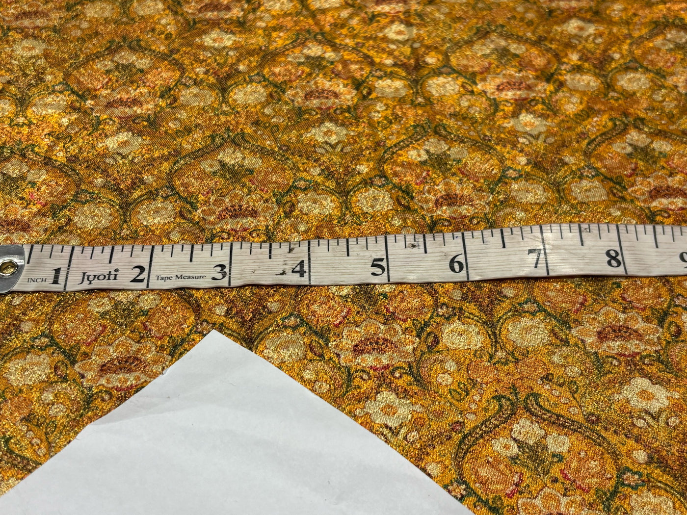Silk Brocade fabric FLORAL jacquard available in 2 colors  TEAL,BURNING ORANGE ,GOLDEN YELLOW AND MANGO,GREEN, IVORY  56" BRO1009[3/4]