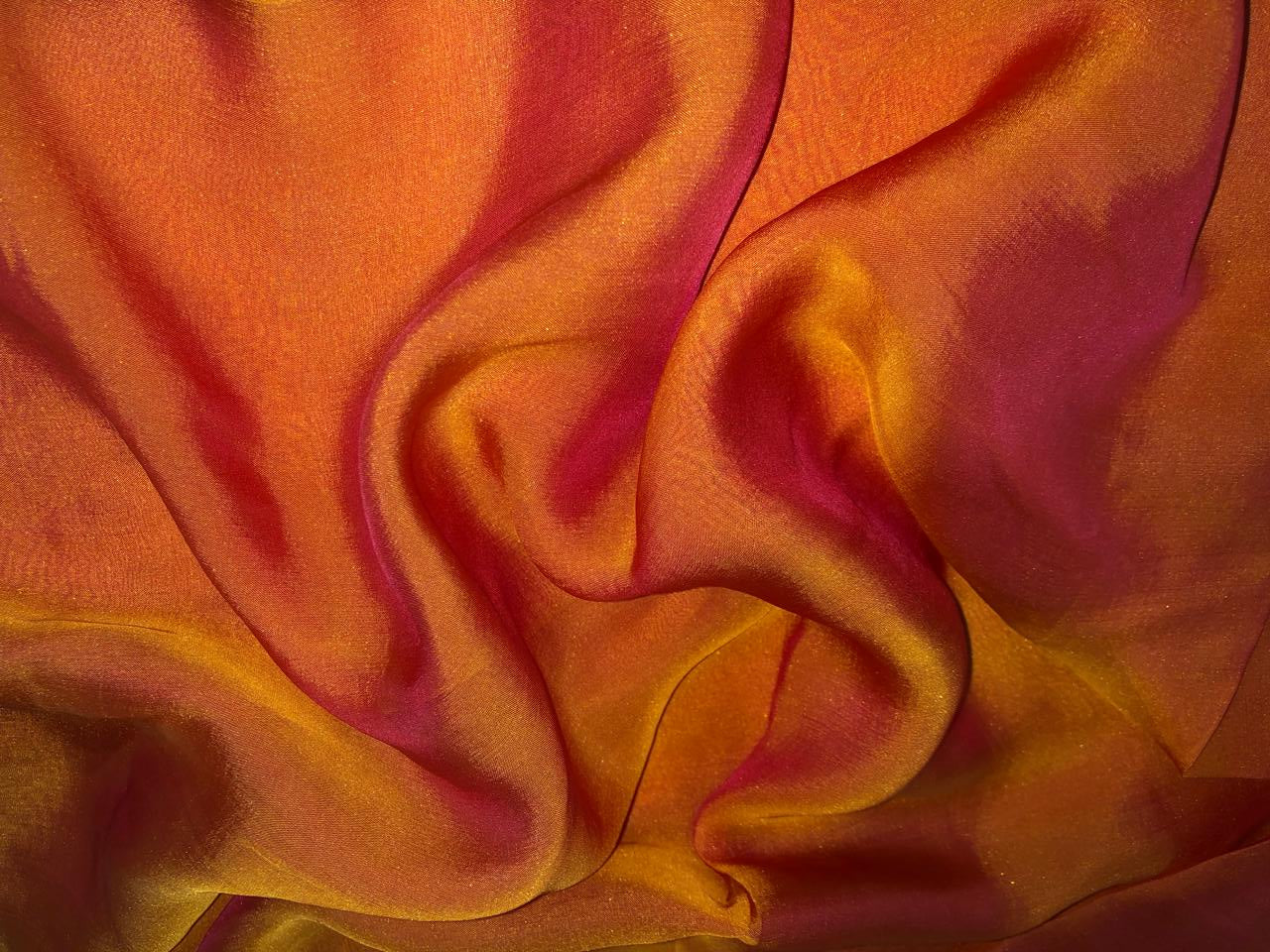 Silk flat chiffon fabric 54"2tone available in 3 colors blue x pink, orange x pink and peach x green