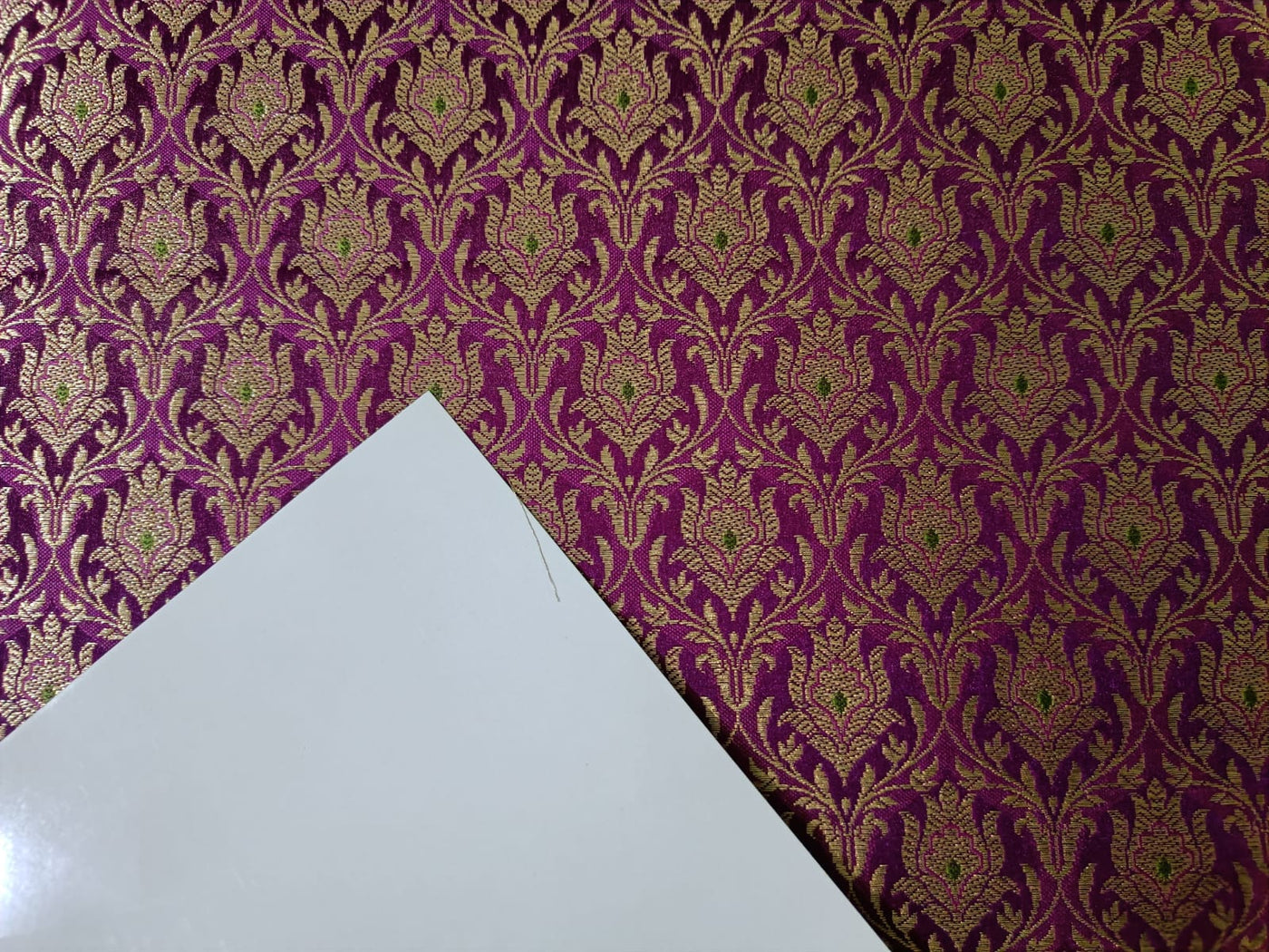 Silk Brocade fabric purple with metallic gold and green motif Jacquard color 44" wide BRO895[3]