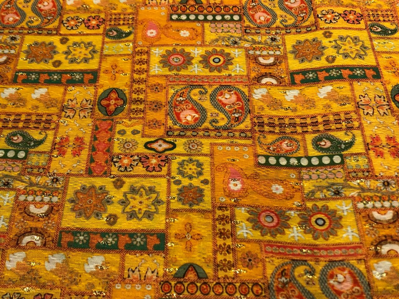 Silk Brocade fabric 56" mango color paisley and flower with subtle metallic gold jacquard  BRO1060[3]