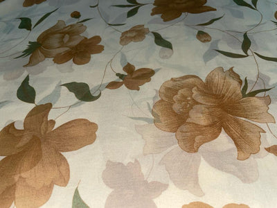 Silk chiffon printed  fabric cream with brown  floral  44" wide [15478]