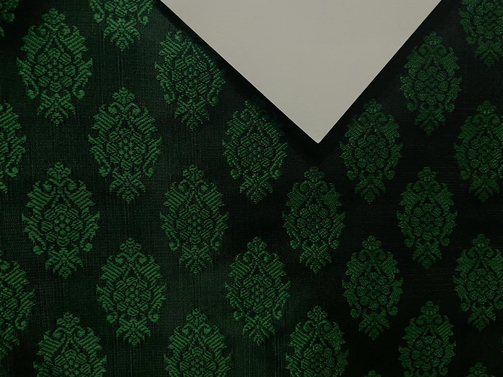 Silk Brocade fabric EMERALD GREEN X BLACK MOTIF  COLOR 44" WIDE BRO901[6]