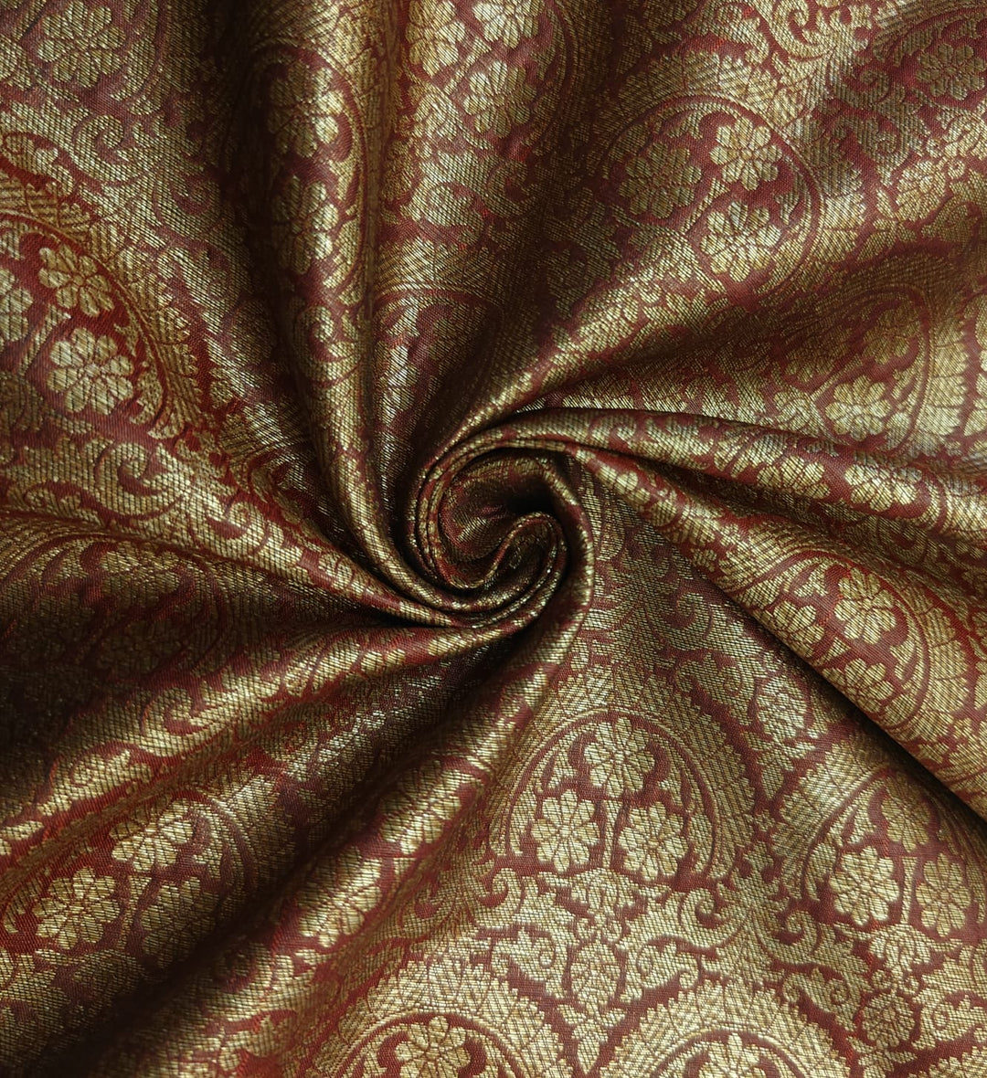 Silk satin Brocade floral antique metallic gold motif jacquard