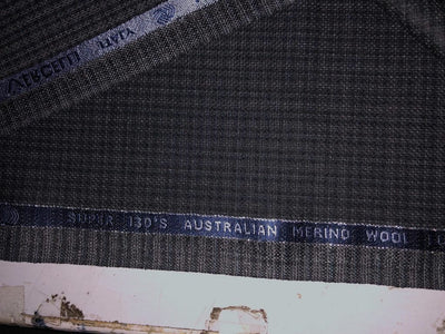 Suiting VERCELLI Super 130S Australian Merino Wool 58" wide BLACK AND GREY COLOR PLAIDS [15672]