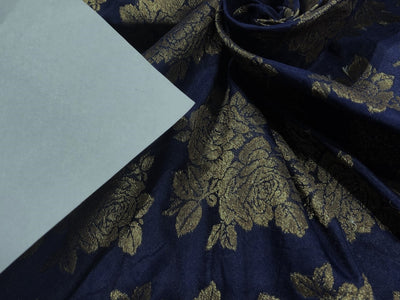 Silk Brocade fabric Navy with antique metallic gold Jacquard 54" wide BRO930[5]