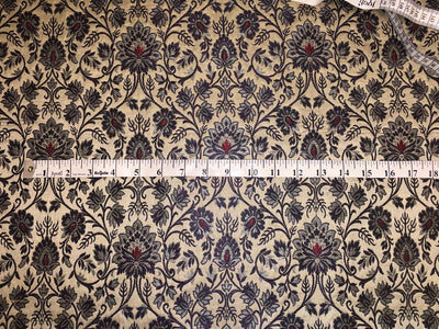 Silk Brocade fabric ivory with silver grey and red floral jacquard BRO1069[3]