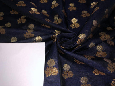 100% PURE Silk Brocade fabric 44" wide FLOWER MOTIF available in 2 colors white ivory and navy black BRO1016[1/2]